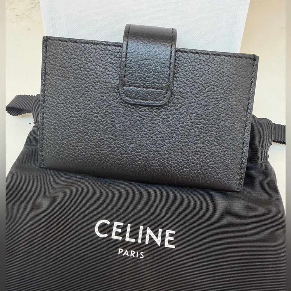 Brand New CELINE Accordion Nino Card Holder with Black Leather Gold Hardware